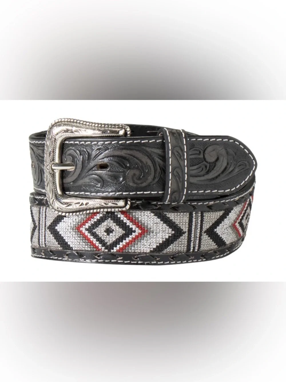 Nocona Black Leather Belt with Embossed Logo